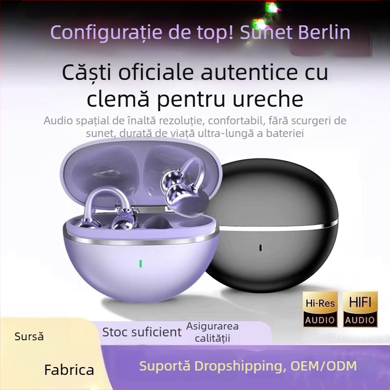 Căști Bluetooth fără fir 2025, autonomie foarte lungă, căști sport cu clips, anulare zgomot, sunet de înaltă calitate și confort la purtare