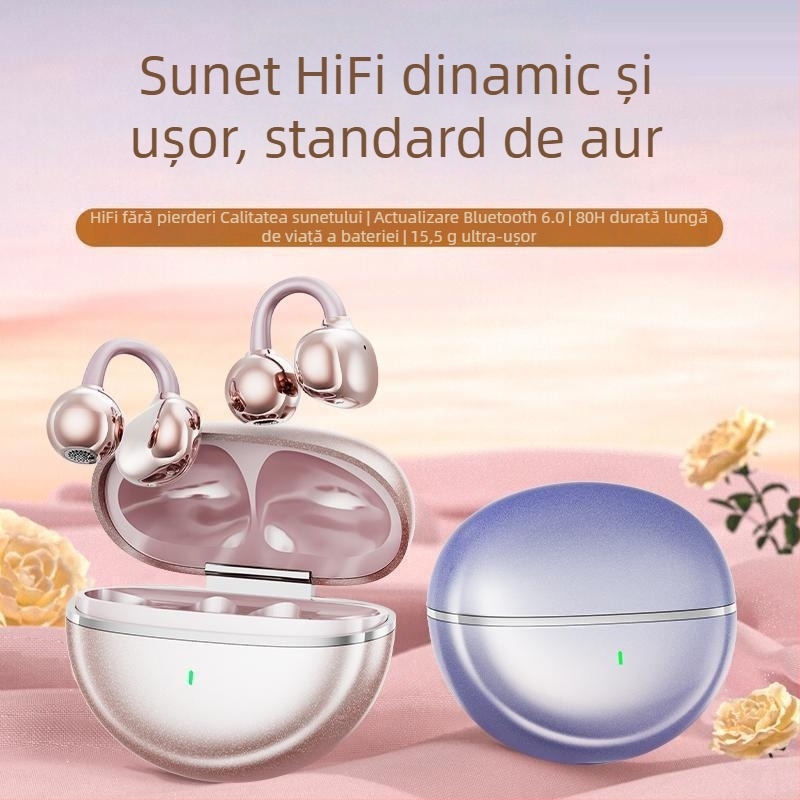 Căști Bluetooth fără fir 2025, autonomie foarte lungă, căști sport cu clips, anulare zgomot, sunet de înaltă calitate și confort la purtare
