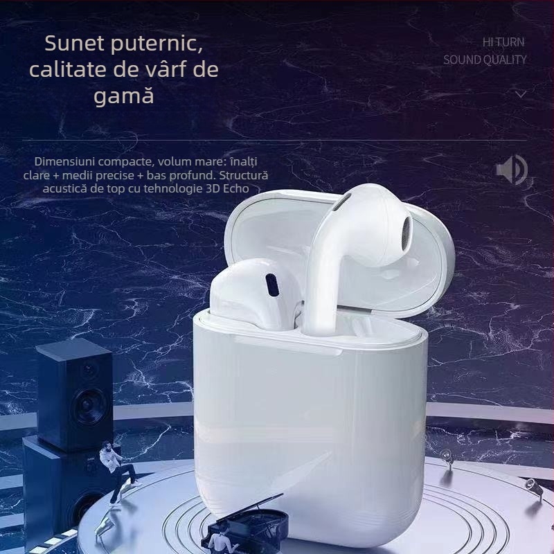 Căşti Bluetooth true wireless IPX5, rezistente la apă, rază de transmisie 10 m, design semi-in-ear, sunet stereo pe ambele părți, autonomie baterie 0–4 h