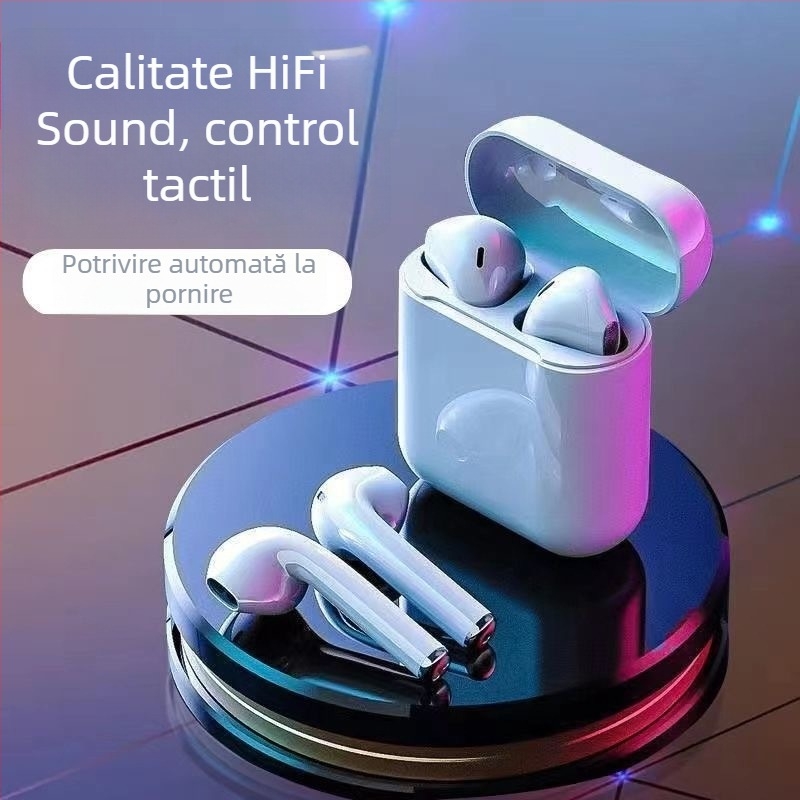 Căşti Bluetooth true wireless IPX5, rezistente la apă, rază de transmisie 10 m, design semi-in-ear, sunet stereo pe ambele părți, autonomie baterie 0–4 h
