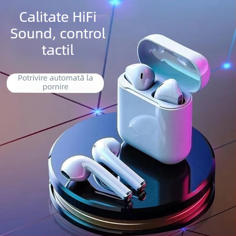 Căşti Bluetooth true wireless IPX5, rezistente la apă, rază de transmisie 10 m, design semi-in-ear, sunet stereo pe ambele părți, autonomie baterie 0–4 h