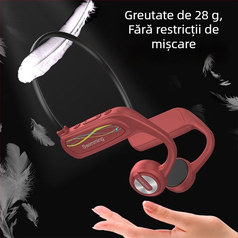 K9 Cască cu conducție osoasă, montată pe cap, IP68 impermeabil, 16GB memorie, Bluetooth