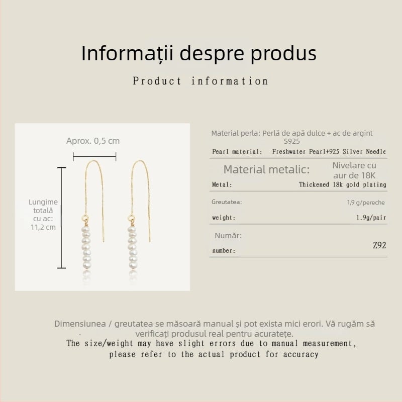 Cercei cu perle de apă dulce, stil geometric minimalist, lucrate manual, origine Yiwu