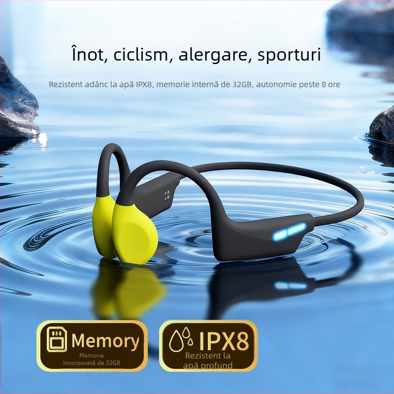 Căști Bluetooth cu conductivitate osoasă pentru sport, design cu bandă deschisă la gât, IP68 rezistente la apă, Bluetooth 6.0, autonomie peste 8 ore
