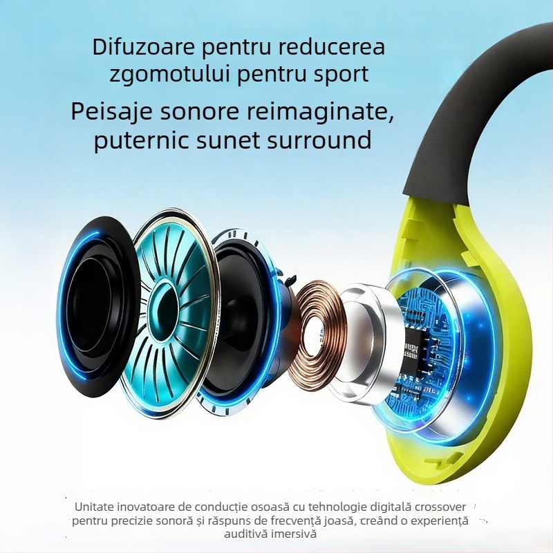 Căști Bluetooth cu conductivitate osoasă pentru sport, design cu bandă deschisă la gât, IP68 rezistente la apă, Bluetooth 6.0, autonomie peste 8 ore