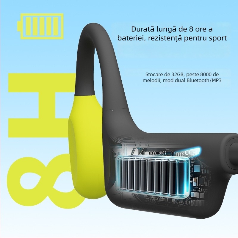 Căști Bluetooth cu conductivitate osoasă pentru sport, design cu bandă deschisă la gât, IP68 rezistente la apă, Bluetooth 6.0, autonomie peste 8 ore