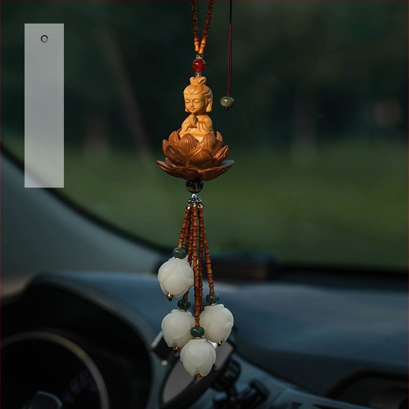 Deco auto agățat: pandant Bodhi Buddha în stil desen animat, cu motiv Magnolia, aliaj, funcție aromă