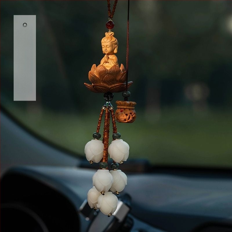 Deco auto agățat: pandant Bodhi Buddha în stil desen animat, cu motiv Magnolia, aliaj, funcție aromă
