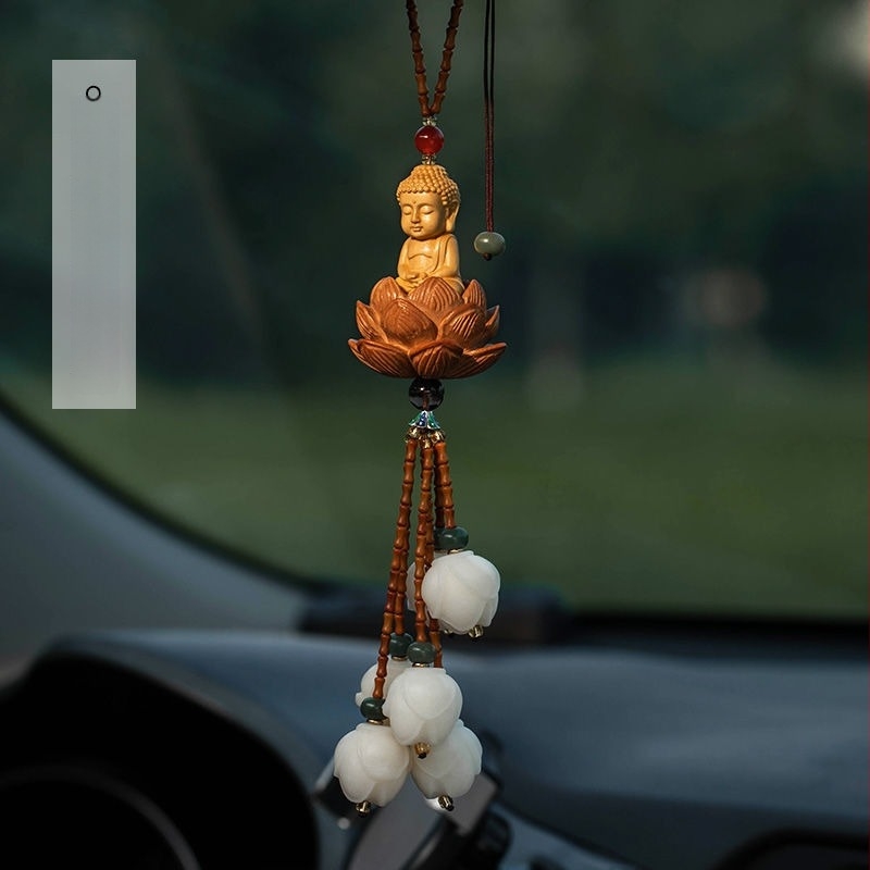 Deco auto agățat: pandant Bodhi Buddha în stil desen animat, cu motiv Magnolia, aliaj, funcție aromă