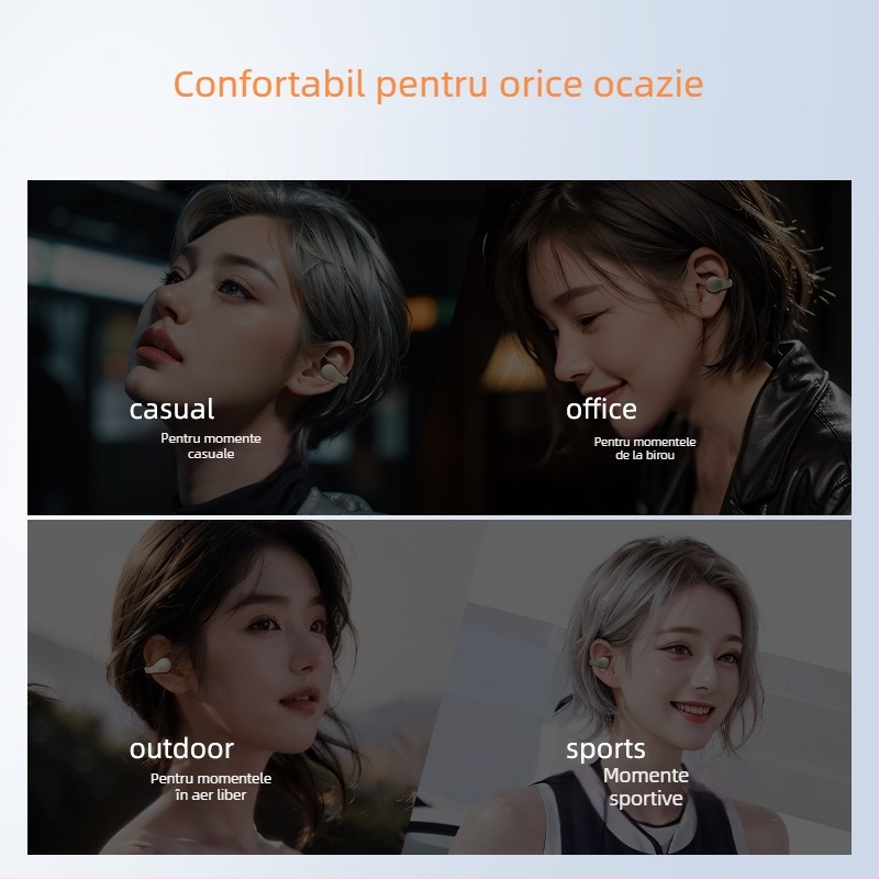 Căști Bluetooth cu clips – design cu clips, IPX7 rezistente la apă, Bluetooth 5.4, rază 15 m, autonomie peste 8 ore