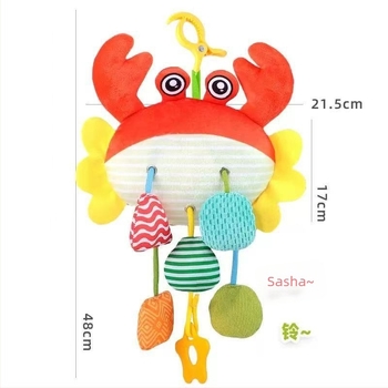 Jucărie de bebeluș în formă de crab, din material textil, cu șnur de tras, muzicală, zornăitoare, gumă de mestecat și clopoței de vânt, pentru copii 0–3 ani