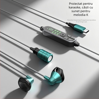 Căști in-ear cu microfon pentru karaoke, difuzoare de 14,2 mm, răspuns în frecvență 20–20 kHz, cablu de 12 cm, mufă directă