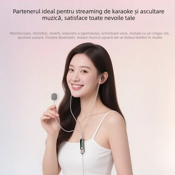 Căști in-ear cu microfon pentru karaoke, difuzoare de 14,2 mm, răspuns în frecvență 20–20 kHz, cablu de 12 cm, mufă directă