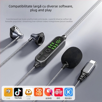 Căști in-ear cu microfon pentru karaoke, difuzoare de 14,2 mm, răspuns în frecvență 20–20 kHz, cablu de 12 cm, mufă directă