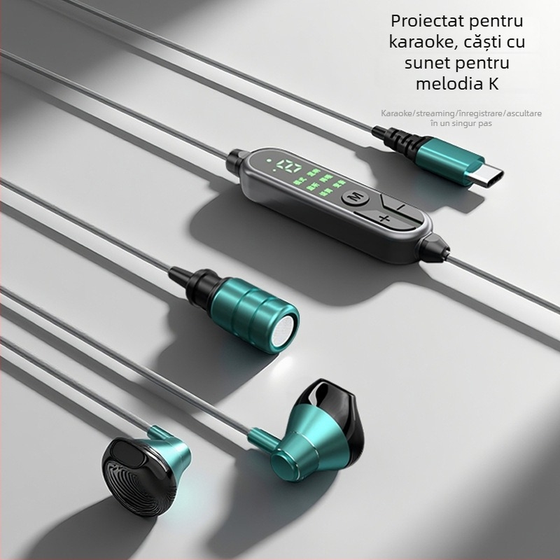 Căști in-ear cu microfon pentru karaoke, difuzoare de 14,2 mm, răspuns în frecvență 20–20 kHz, cablu de 12 cm, mufă directă