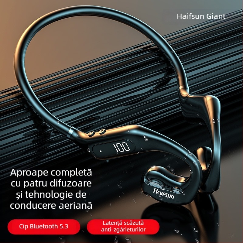 Shadow Giant Cască wireless cu conducție prin aer, montare la gât, stereo binaural, Bluetooth 5.3, rază de 10 m, autonomie peste 8 ore