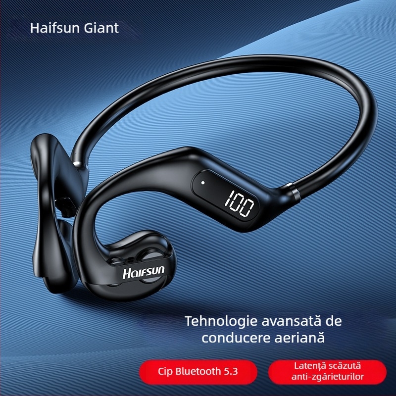 Shadow Giant Cască wireless cu conducție prin aer, montare la gât, stereo binaural, Bluetooth 5.3, rază de 10 m, autonomie peste 8 ore