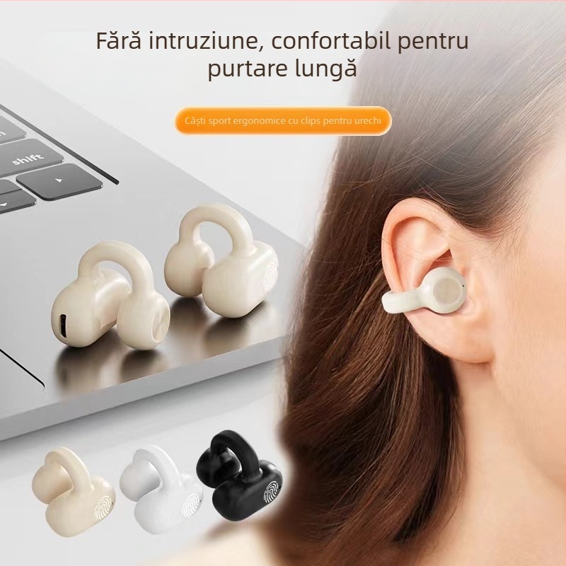 Căști Bluetooth fără fir pentru un singur ureche, tip clip, Bluetooth 5.3, rază 10 m, durata bateriei 4–8 h