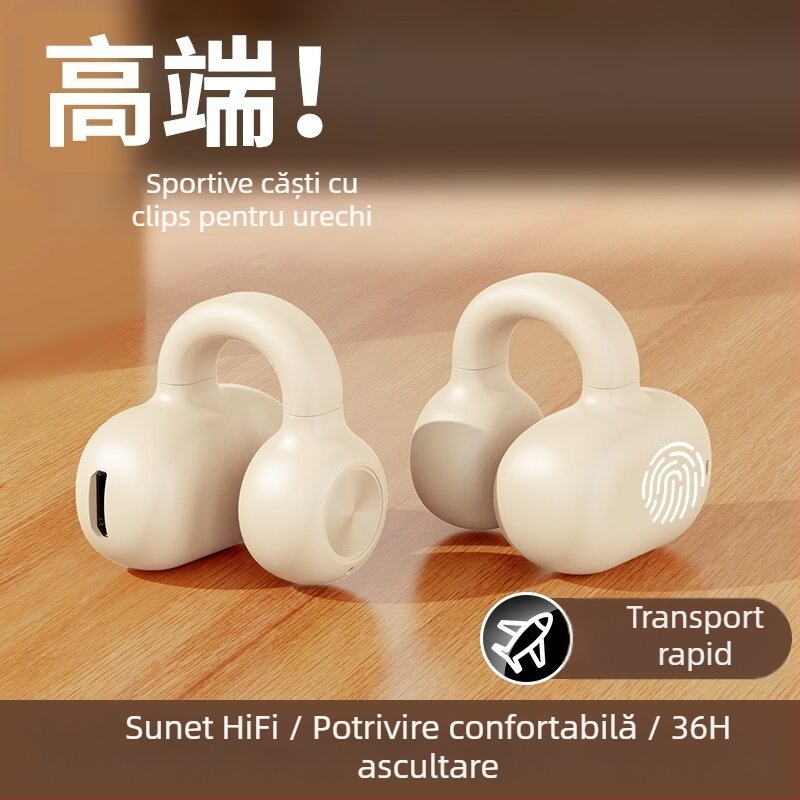 Căști Bluetooth fără fir pentru un singur ureche, tip clip, Bluetooth 5.3, rază 10 m, durata bateriei 4–8 h