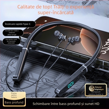 Căști Bluetooth fără fir cu bandă la gât - design cu bandă pentru gât (Bluetooth 5.4; IPX7; autonomie >8h; rază 15m)