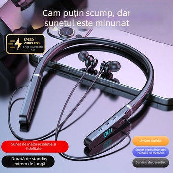 Căști Bluetooth fără fir cu bandă la gât - design cu bandă pentru gât (Bluetooth 5.4; IPX7; autonomie >8h; rază 15m)
