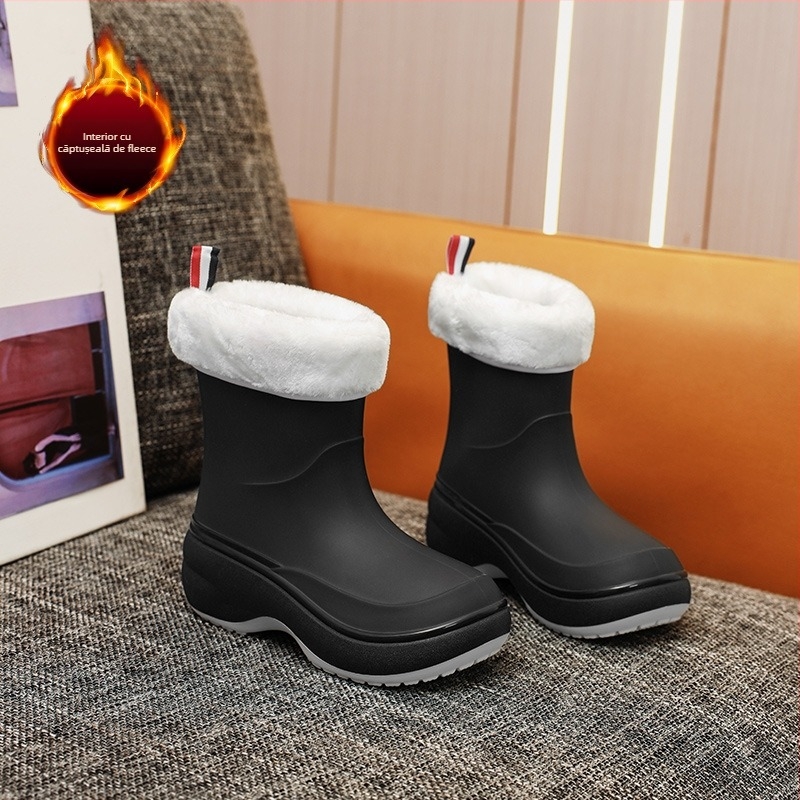 Cizme de ploaie pentru femei din PVC, înălțime medie, talpă îngroșată, antiaderente, toc mic 1–3 cm, impermeabile