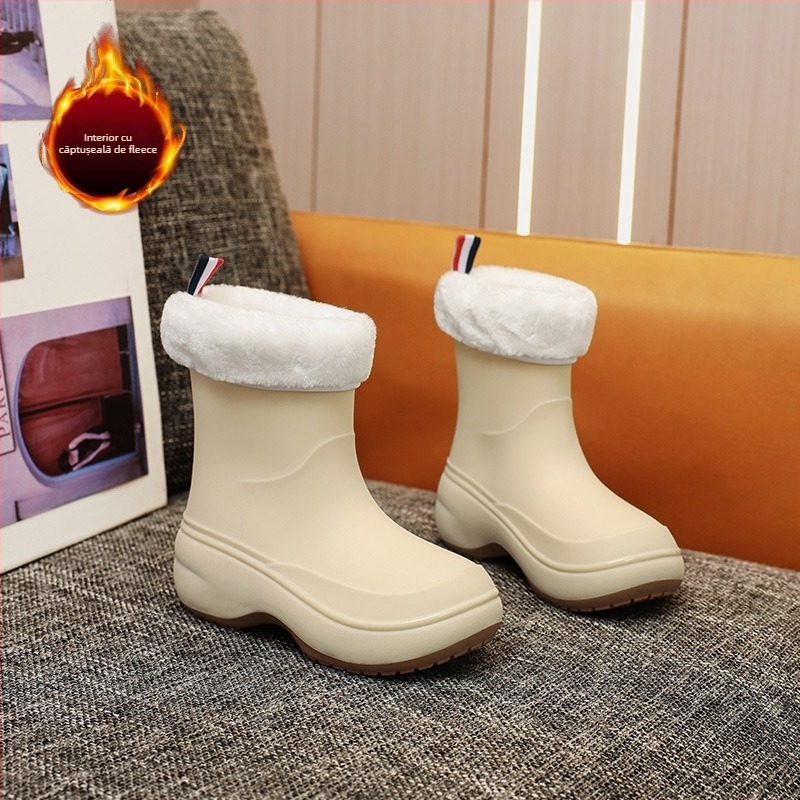 Cizme de ploaie pentru femei din PVC, înălțime medie, talpă îngroșată, antiaderente, toc mic 1–3 cm, impermeabile