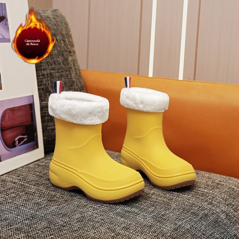 Cizme de ploaie pentru femei din PVC, înălțime medie, talpă îngroșată, antiaderente, toc mic 1–3 cm, impermeabile