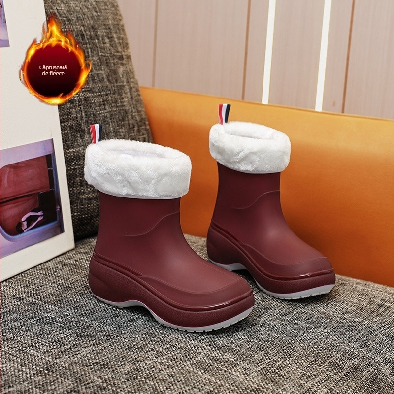 Cizme de ploaie pentru femei din PVC, înălțime medie, talpă îngroșată, antiaderente, toc mic 1–3 cm, impermeabile