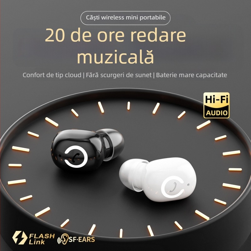 Căști Bluetooth fără fir — mini in-ear, Bluetooth 5.4, rază de 10 m, autonomie peste 8 ore, IPX6 rezistent la apă, matriță personalizată
