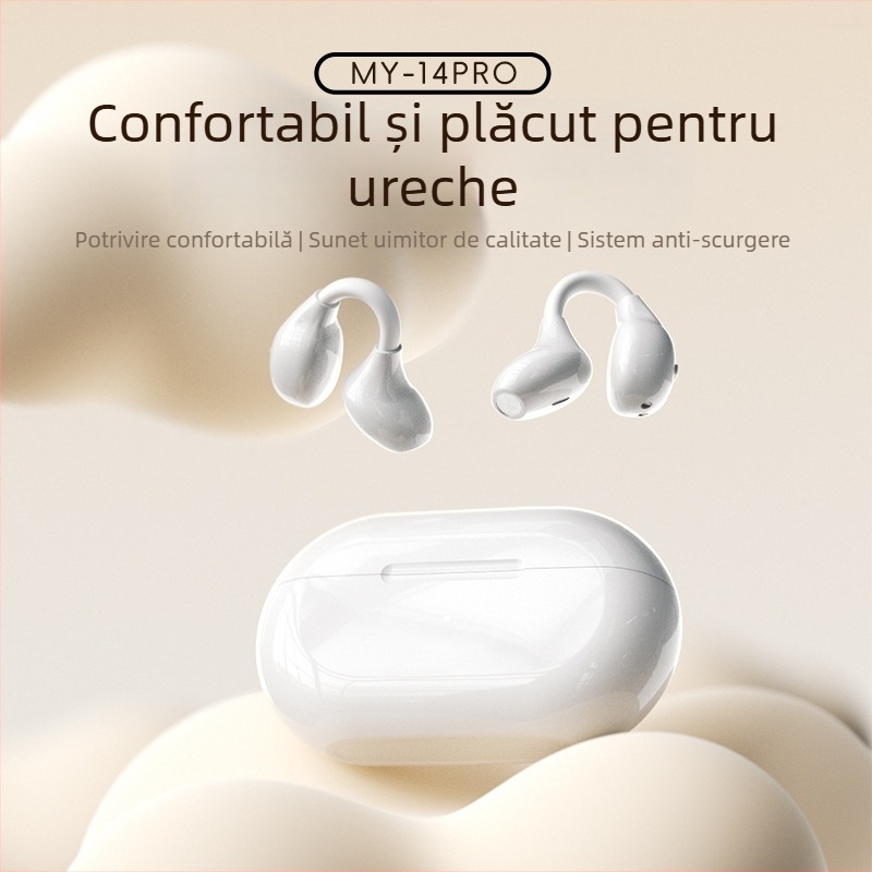 Căști cu clips pentru urechi, conducție osoasă Bluetooth — fără fir, sport, Bluetooth 6.0, autonomie 4–8 ore, rază de 15 m