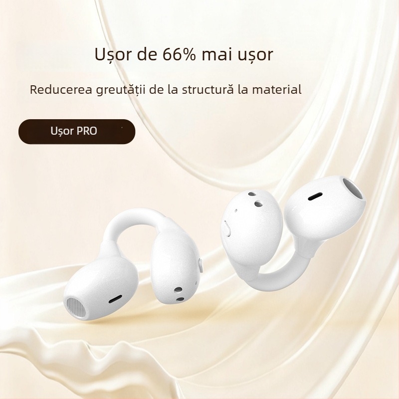 Căști cu clips pentru urechi, conducție osoasă Bluetooth — fără fir, sport, Bluetooth 6.0, autonomie 4–8 ore, rază de 15 m