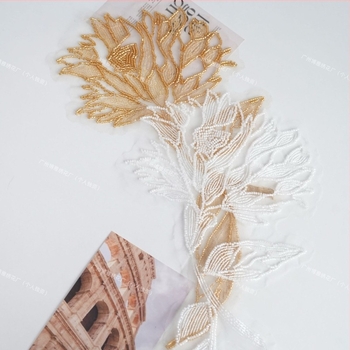 Patch cu tuburi de mărgele perle – formă florală, accesoriu de modă unisex, imprimare, personalizare