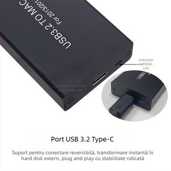 Carcasă SSD pentru MacBook Pro/Air 2013–2016, USB 3.2 Type-C, carcasă din aliaj de aluminiu, suportă până la 4TB, Model MCA7116