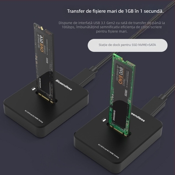 Dual-protocol SATA/NVMe — cititor rapid și dock pentru M.2 SSD, aliaj de aluminiu, 2TB, 10Gbps