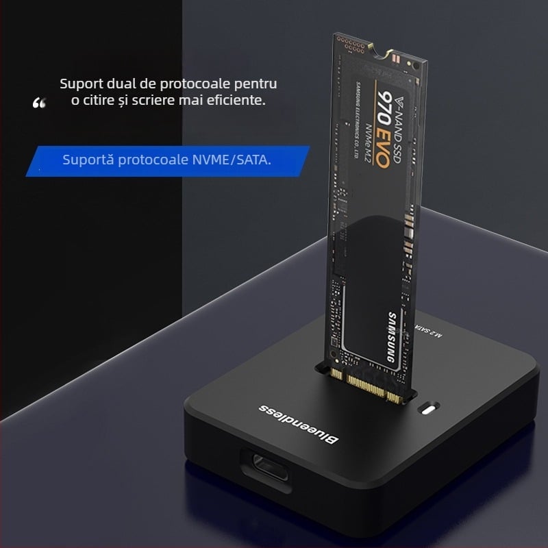 Dual-protocol SATA/NVMe — cititor rapid și dock pentru M.2 SSD, aliaj de aluminiu, 2TB, 10Gbps