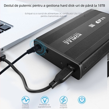 Carcasă externă pentru hard disk, aliaj de aluminiu, interfață USB 3.0, compatibil cu HDD de desktop și notebook