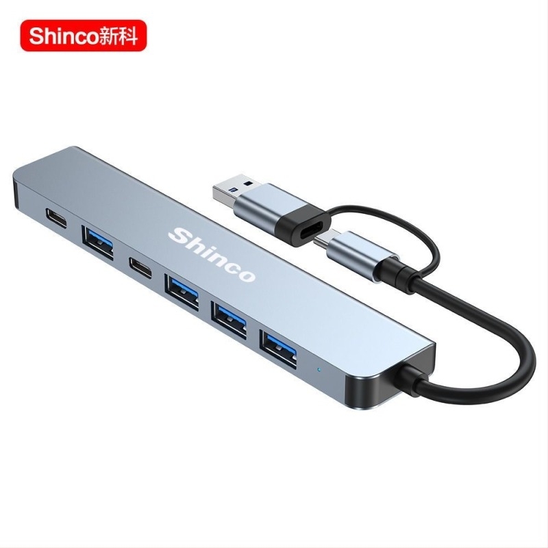 Stație de docking Type-C 7 în 1 cu hub USB și ieșire dublă pentru laptop și tabletă (Fără sursă de alimentare externă, interfață Lightning, splitter 1 la 2)