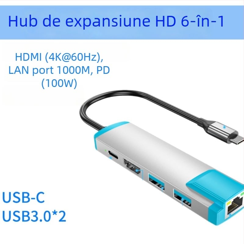 Stație docking cu USB hub și port Ethernet gigabit – interfață USB-C, 10 Gbps, alimentare externă, cablu de 25 cm, 1–3 porturi de ramificație