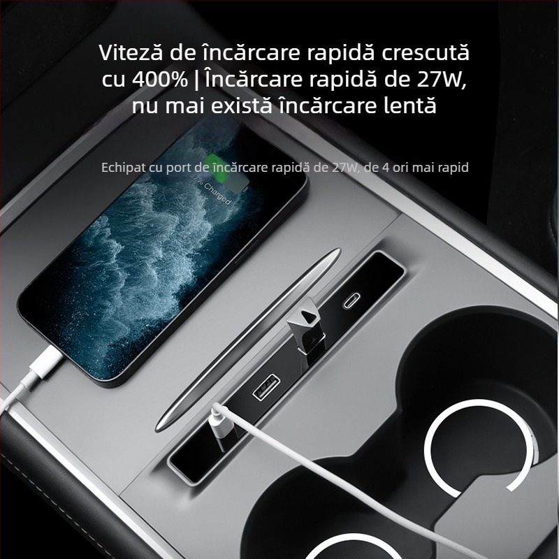 Dock USB pentru consola centrală Tesla Model 3/Y, cu 2 USB și 2 porturi USB-C, interfață USB 2.0, alimentare externă