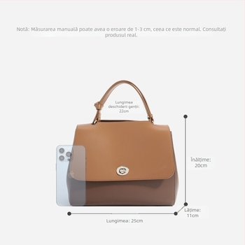 Geantă din piele naturală, stil crossbody/pe umăr, formă orizontală pătrată, închidere cu clapetă, buzunar interior cu fermoar și buzunar pentru ID, căptușeală poliester-bumbac