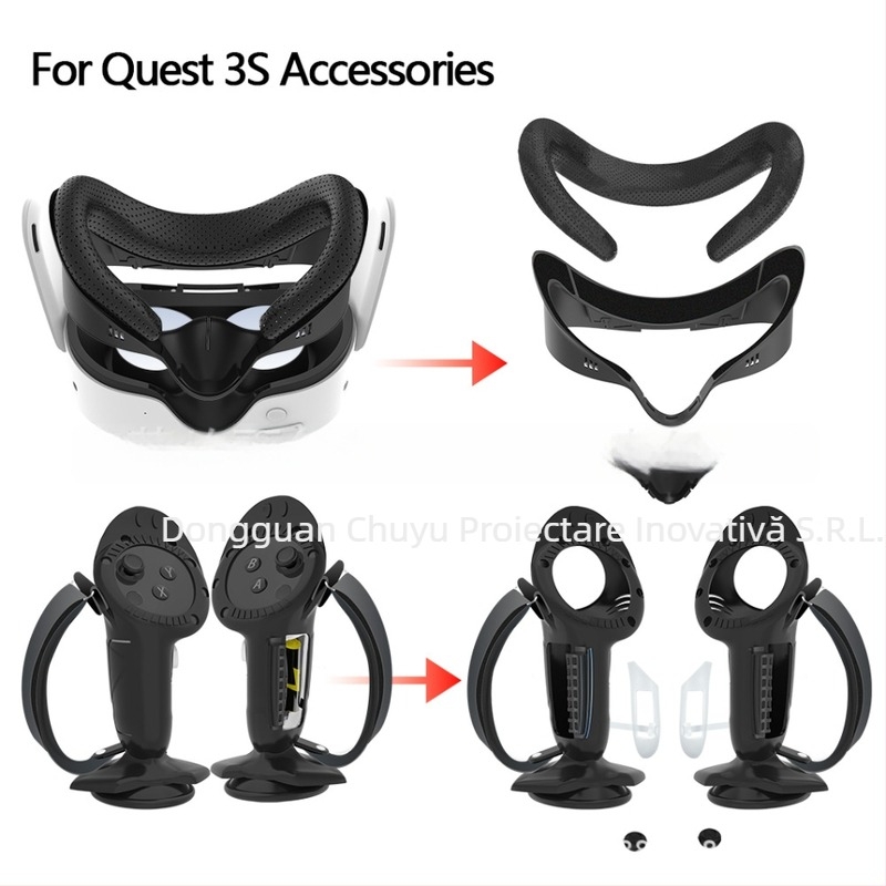 Quest3S mască pentru ochi cu suport - PU piele respirabilă, protecție Ice Silk pentru ochi, pernă de nas cu burete - 320 g, ambalare carton