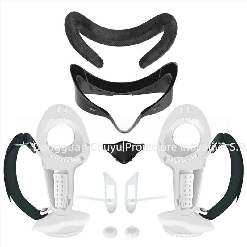 Quest3S mască pentru ochi cu suport - PU piele respirabilă, protecție Ice Silk pentru ochi, pernă de nas cu burete - 320 g, ambalare carton