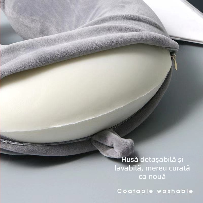 Pernă pentru gât în formă U, umplutură memory foam, material velur Crystal Velvet, stil Japonez, potrivire universală