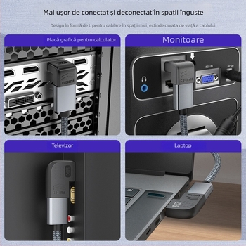 Adaptor HDMI, masculin către feminin, cotire stânga/dreapta, 90°/270°, Micro HDMI, placat cu aur