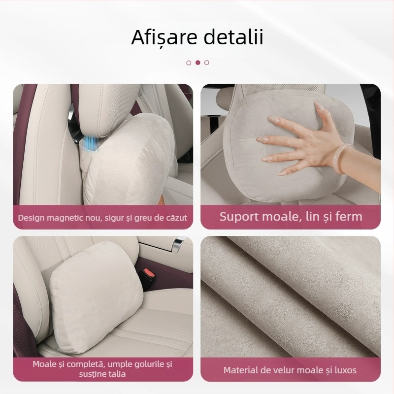 Perna pentru gât auto cu suport pentru talie — universală, exterior velur, umplutură din fibre sintetice, stil minimalist, pentru toate sezoanele