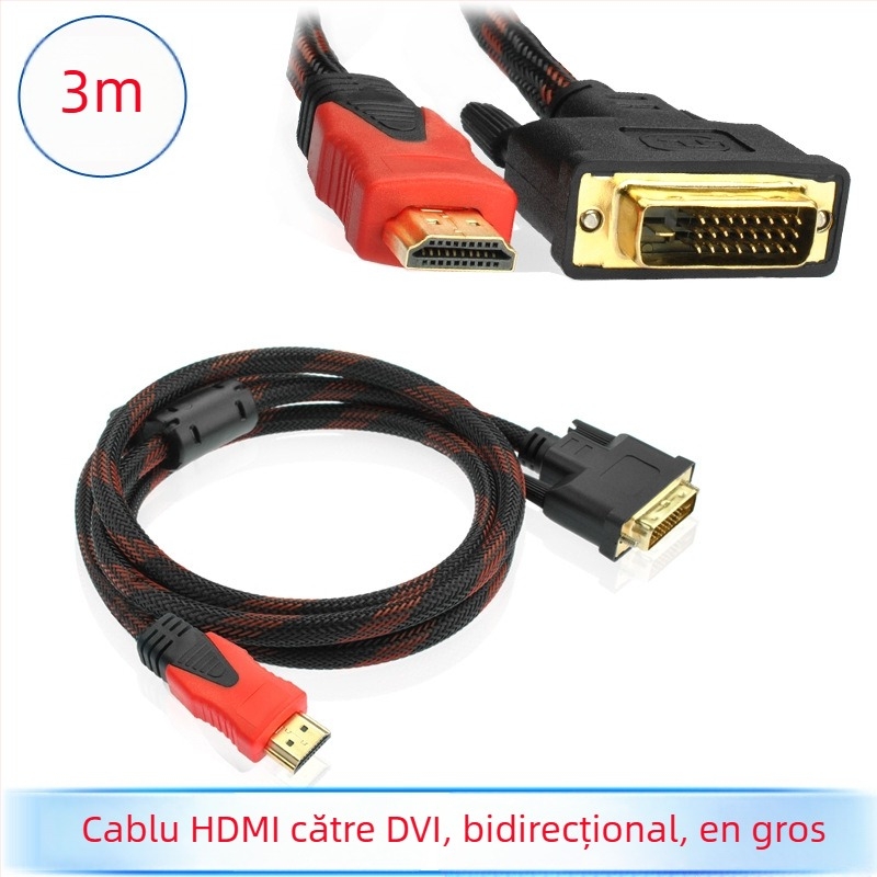 Cablu HDMI către DVI – cablu video din cupru pentru TV și PC, adaptor cablu