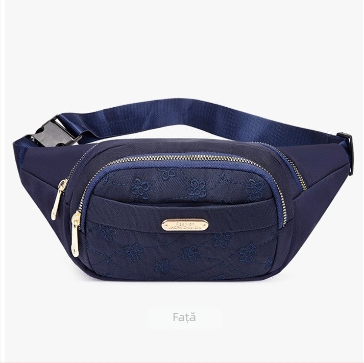 Geantă de talie pentru femei cu broderie, material Oxford rezistent la apă, capacitate mare, compartimente multiple, închidere cu fermoar, buzunare interioare