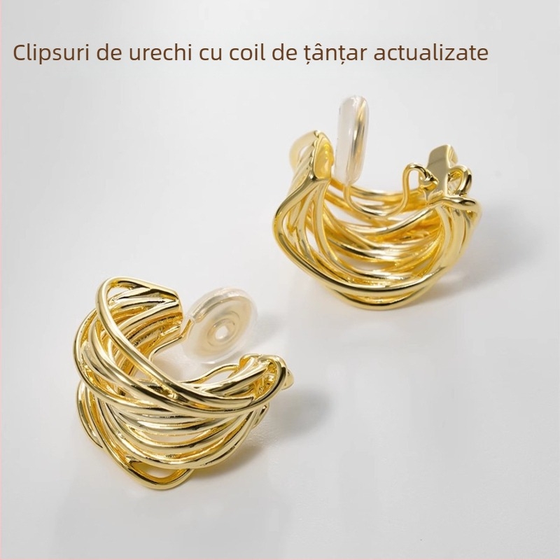 Clipuri metalice pentru urechi, cu formă de C geometrică, electroplacate, pentru femei