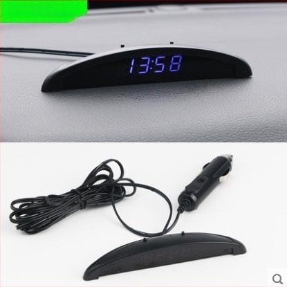 Ceas digital auto montat pe bord cu afișaj iluminat, termometru interior și voltmetru (de nivel auto; iluminare de fundal; termometru interior; voltmetru)